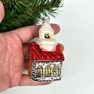Vintage West Germany Blown Mercury Glass House Church Village Christmas Ornament